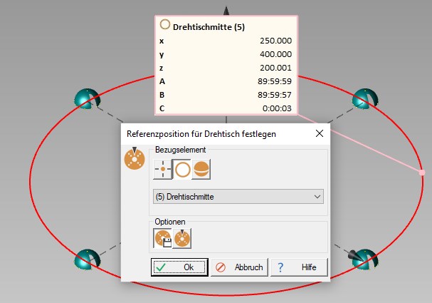 Software: Drehtischposition und Achsrichtung abspeichern auf Basis des berechneten Kreises