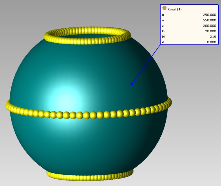 Kugelmessung: Komplettmessung mittels 3 Kreisen mit jeweils 73 Punkten