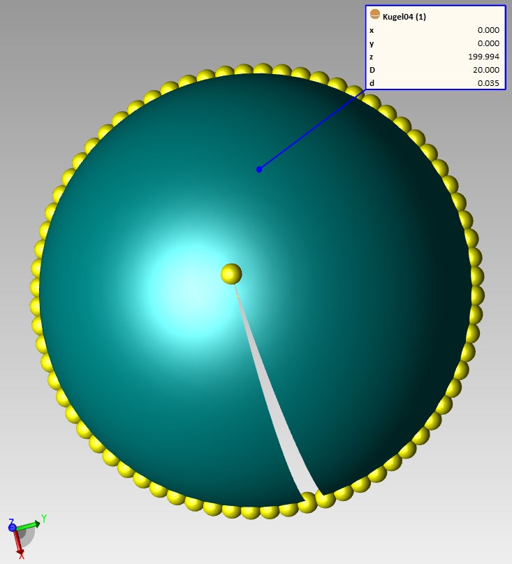 Kugelmessung über 360°: Stabile Position, Ist-Durchmesser etwas kleiner als nominell durch Formabweichungen (Rundheit=0.035 mm)