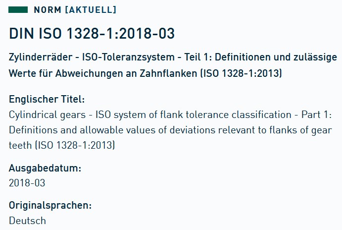 DIN ISO 1328-1:2018 Zylinderräder - ISO-Toleranzsystem - Teil 1