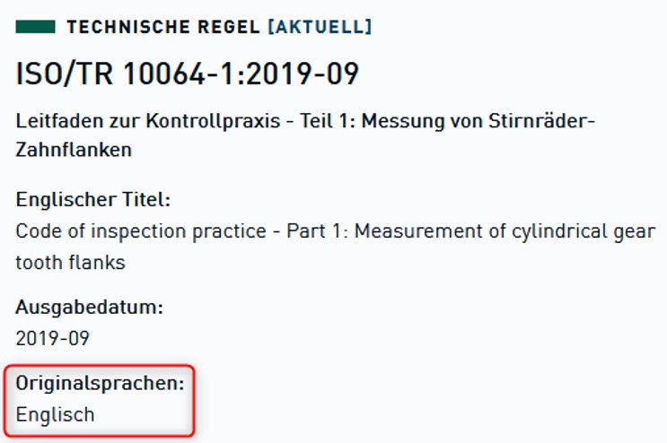 ISO/TR 10064-1: Technische Regel "Leitfaden zur Kontrollpraxis, Messung von Stirnrädern, Zahnflanken"