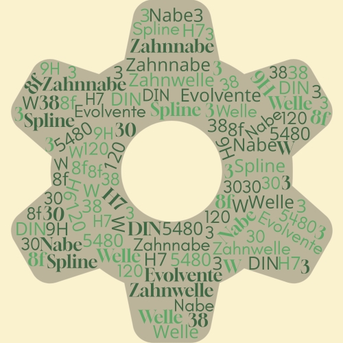 Wordcloud zu Passverzahnung mit Evolventenflanken